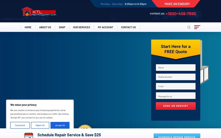 Screenshot of ktlrefrigeration.com