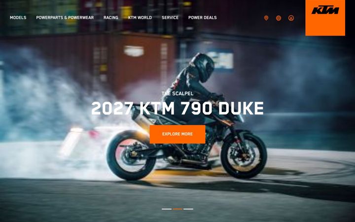 Екранна снимка на ktm.com