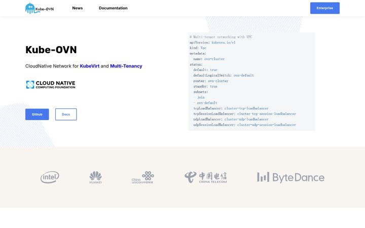 Screenshot of kube-ovn.io