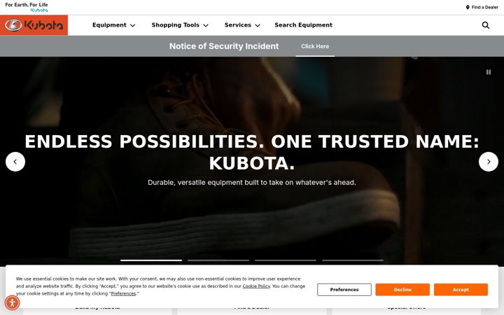 Screenshot of kubotausa.com