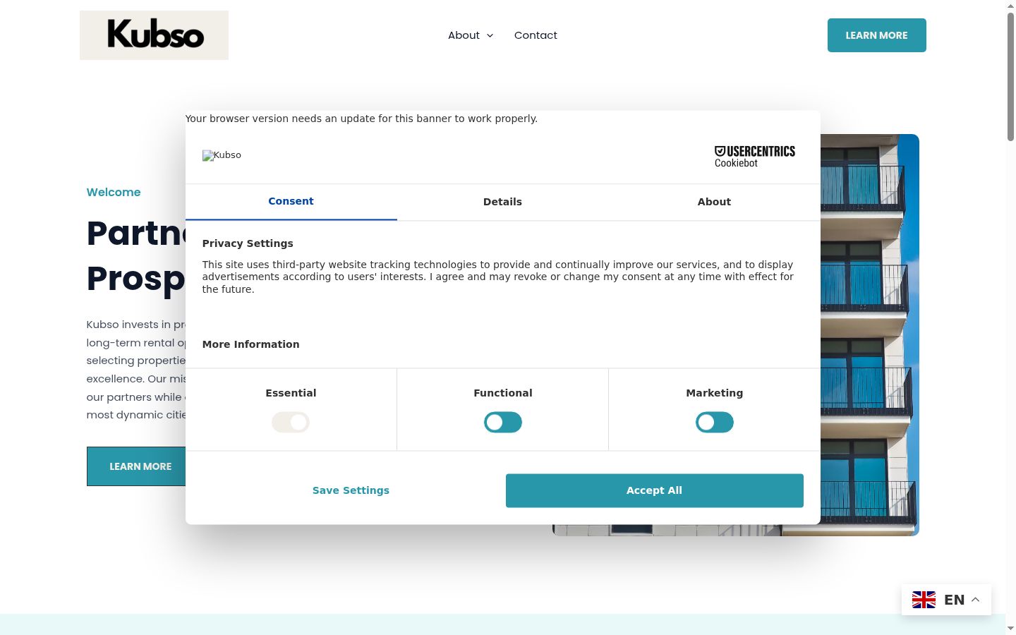 Screenshot del banner di consenso mostrato prima di qualsiasi interazione