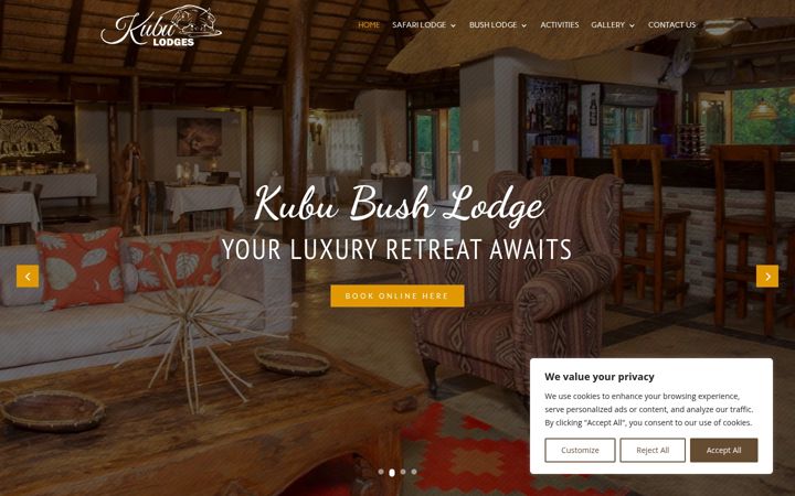 Screenshot of kubulodges.com