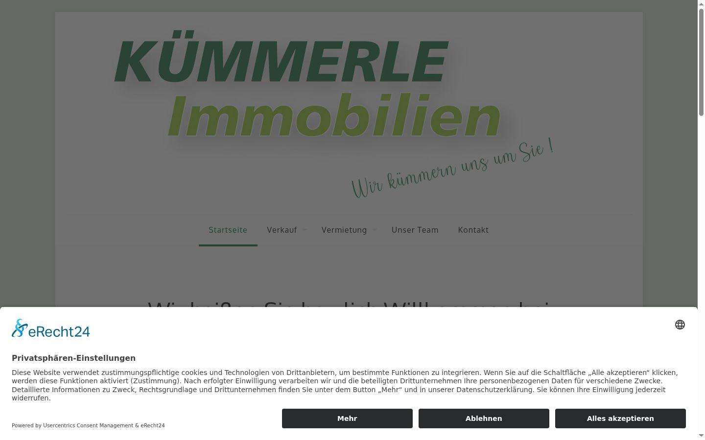 Screenshot des Einwilligungsbanners vor jeglicher Interaktion