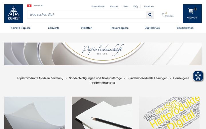 Screenshot of kuenzli-papier.ch