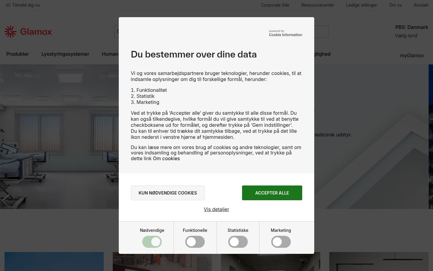Skærmbillede af samtykkebanneret, som det blev vist før nogen interaktion
