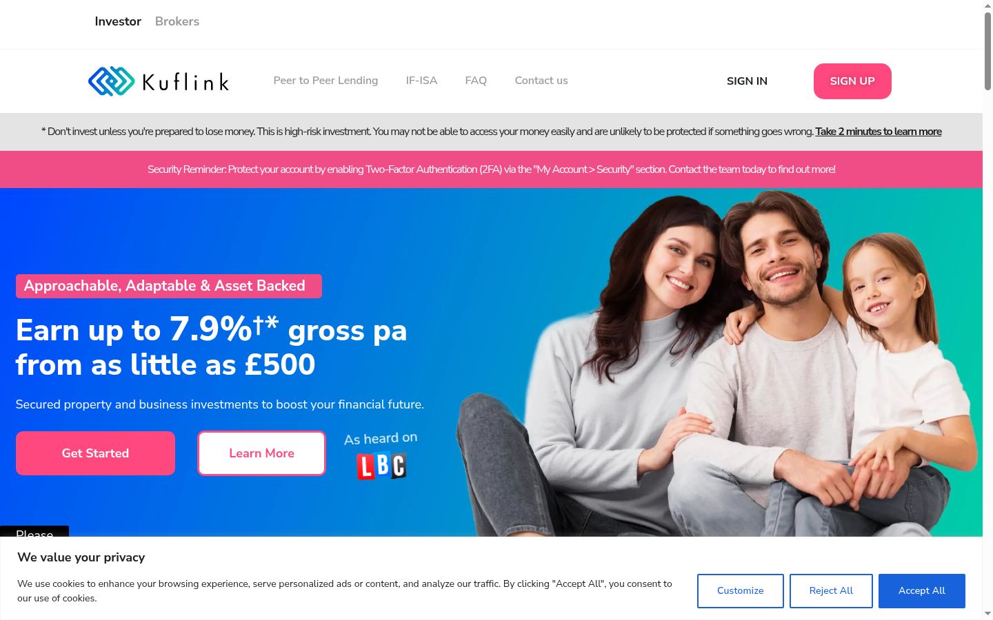 Screenshot del banner di consenso mostrato prima di qualsiasi interazione