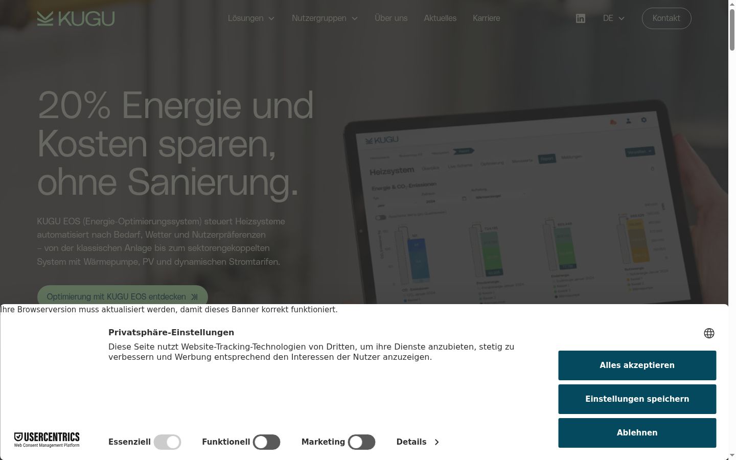 Screenshot des Einwilligungsbanners vor jeglicher Interaktion
