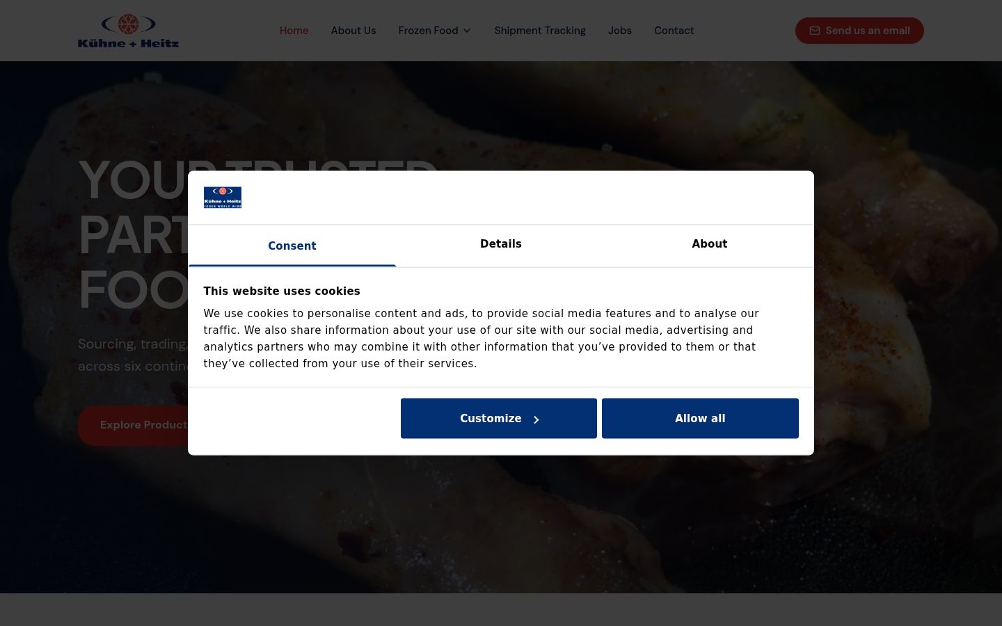 Screenshot del banner di consenso mostrato prima di qualsiasi interazione