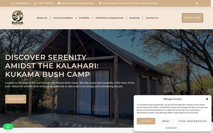 Screenshot of kukamabushcamp.com
