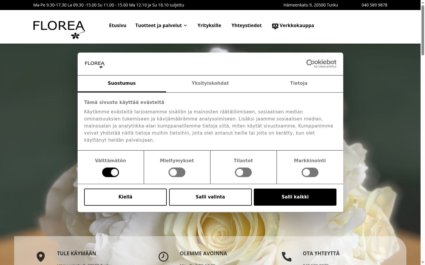 Captura de ecrã do banner de consentimento apresentado antes de qualquer interação