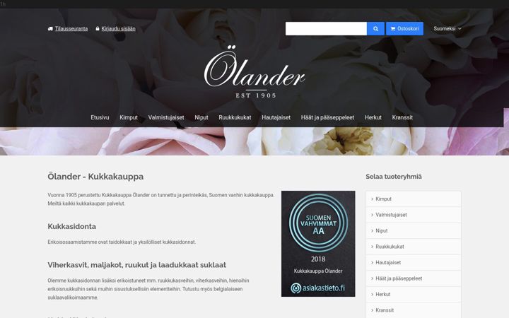 Screenshot of kukkaolander.fi