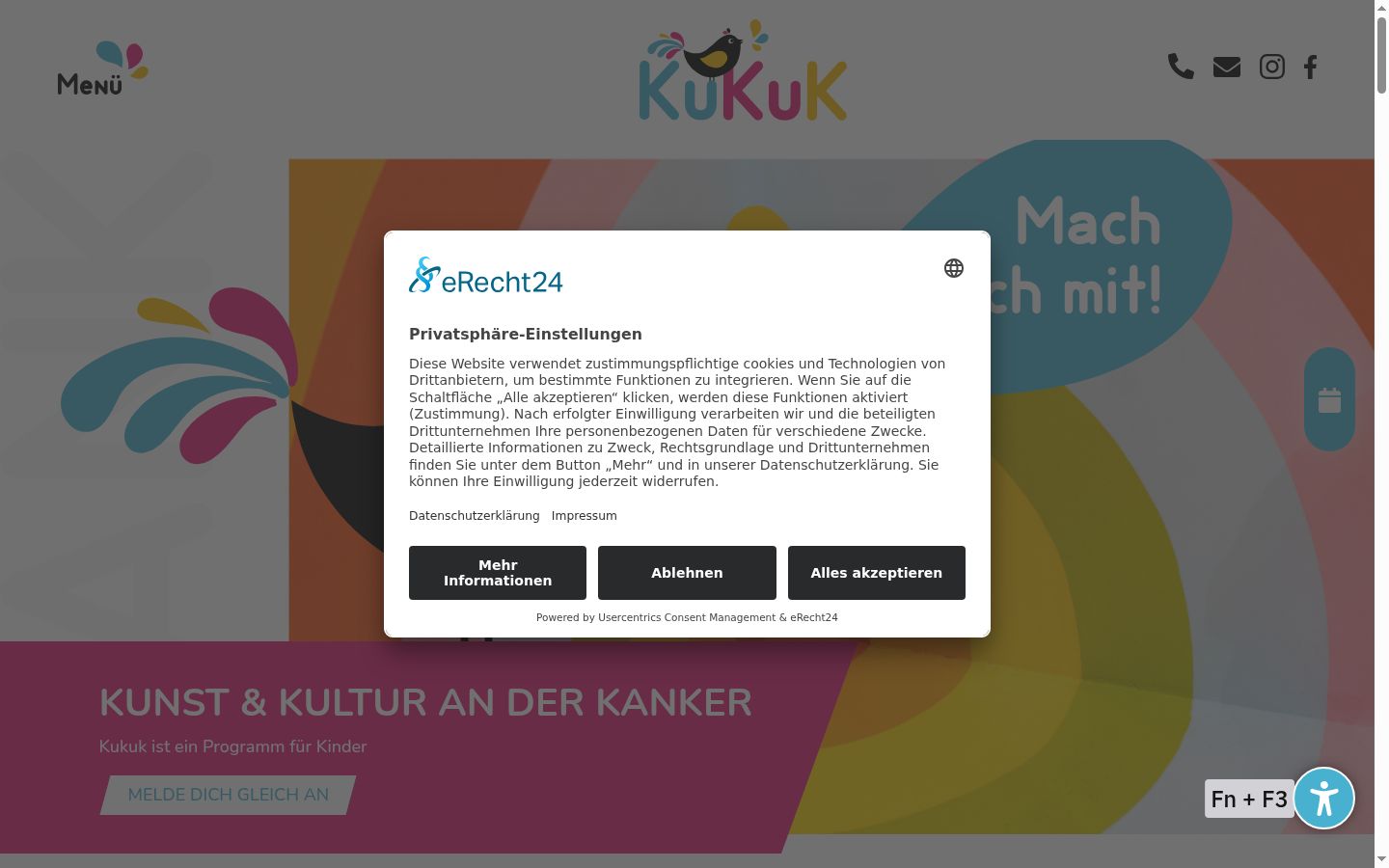 Screenshot del banner di consenso mostrato prima di qualsiasi interazione