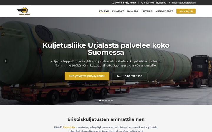 Screenshot of kuljetusleppalat.fi