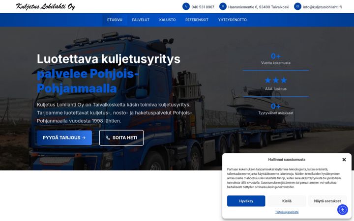 Screenshot of kuljetuslohilahti.fi