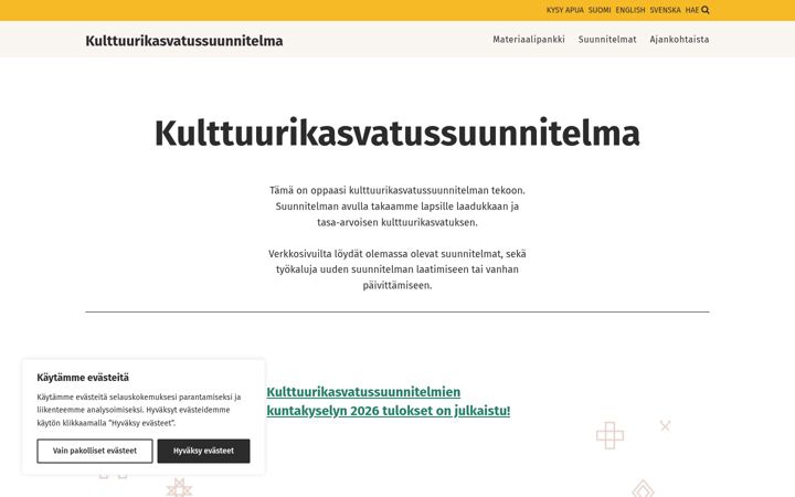 Screenshot of kulttuurikasvatussuunnitelma.fi
