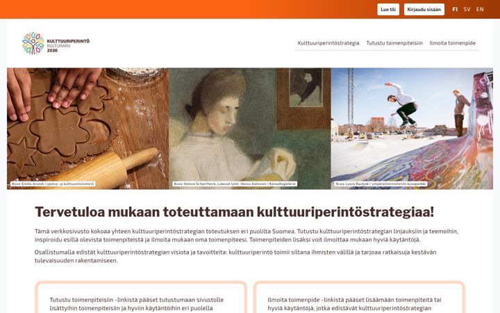 Screenshot ta' kulttuuriperintostrategia.fi