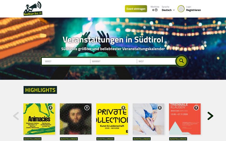 Screenshot of kultur.bz.it
