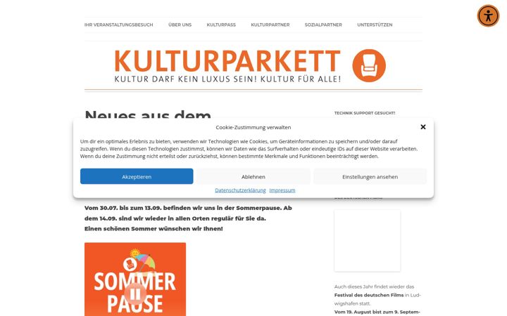 Screenshot of kulturparkett-rhein-neckar.de