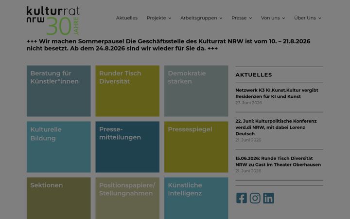 Screenshot of kulturrat-nrw.de