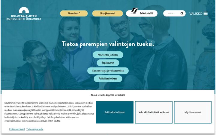 Screenshot of kuluttajaliitto.fi