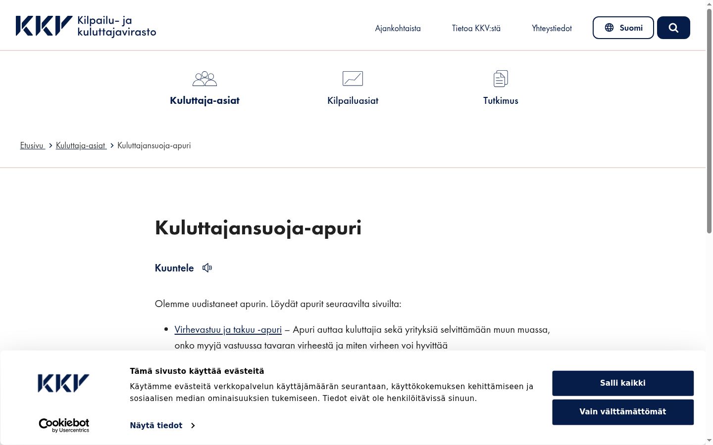 Screenshot of the consent banner shown before any interaction