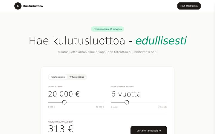 Screenshot of kulutusluottoa.fi