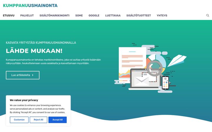 Screenshot of kumppanuusmainonta.fi