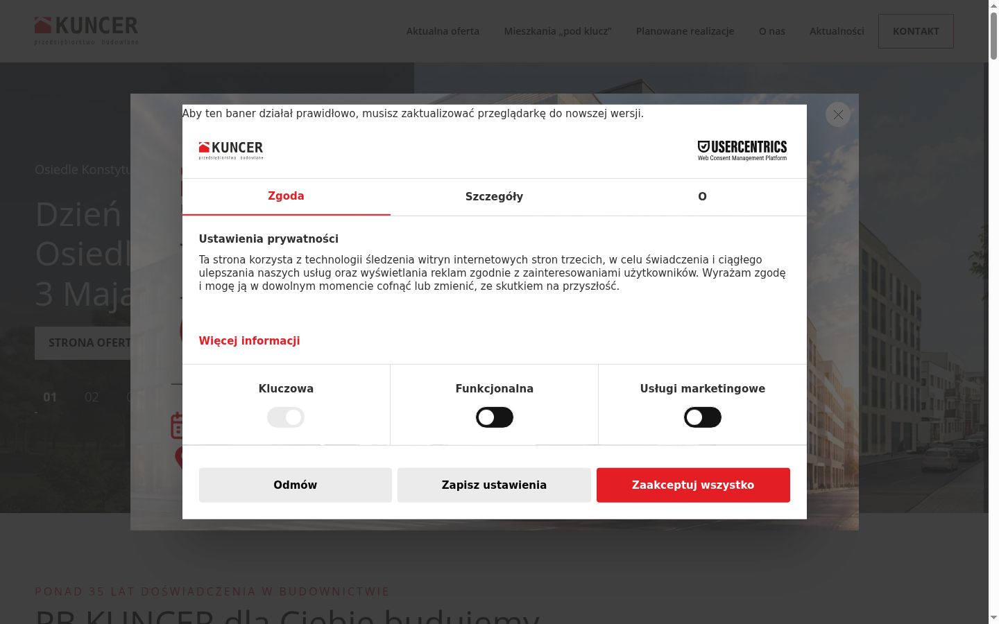 Ekrānuzņēmums ar piekrišanas baneri, kas tika rādīts pirms jebkādas mijiedarbības