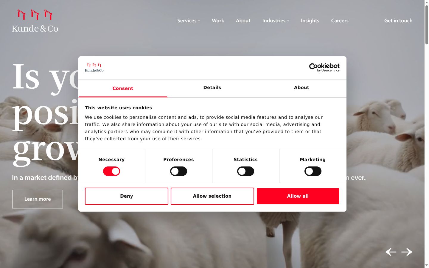 Screenshot del banner di consenso mostrato prima di qualsiasi interazione