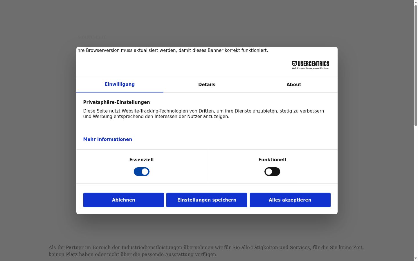 Screenshot del banner di consenso mostrato prima di qualsiasi interazione