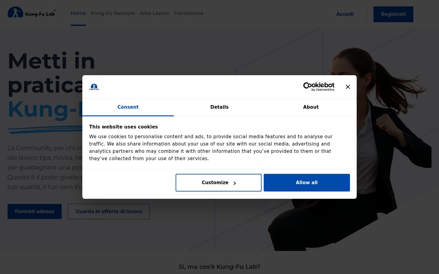 Captura de ecrã do banner de consentimento apresentado antes de qualquer interação