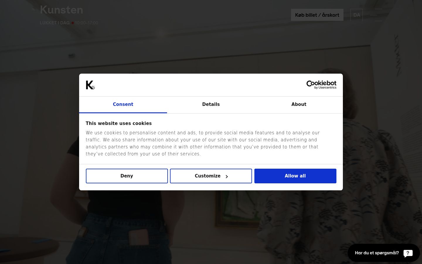 Skärmbild av samtyckesbannern som visades före någon interaktion