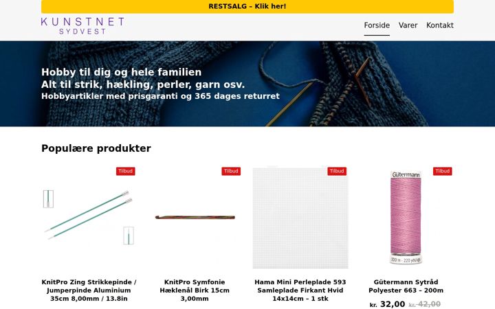 Screenshot of kunstnetsydvest.dk
