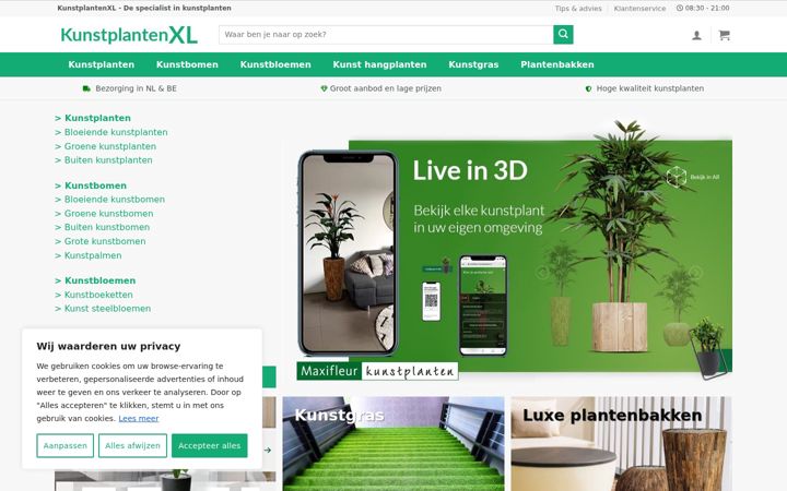 Screenshot of kunstplantenxl.nl