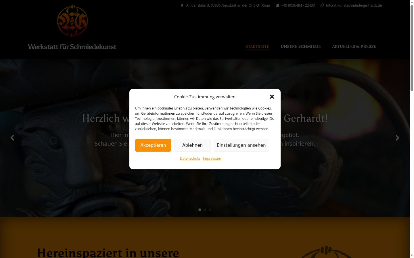 Screenshot del banner di consenso mostrato prima di qualsiasi interazione
