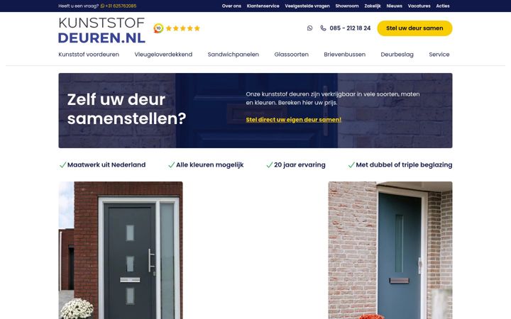Snímek obrazovky kunststofdeuren.nl