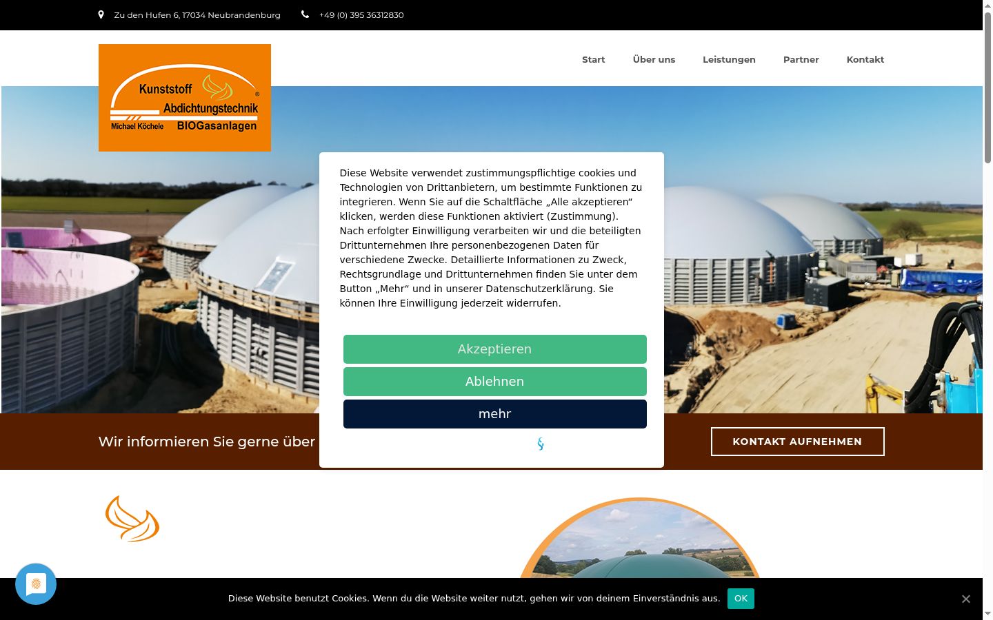 Screenshot del banner di consenso mostrato prima di qualsiasi interazione