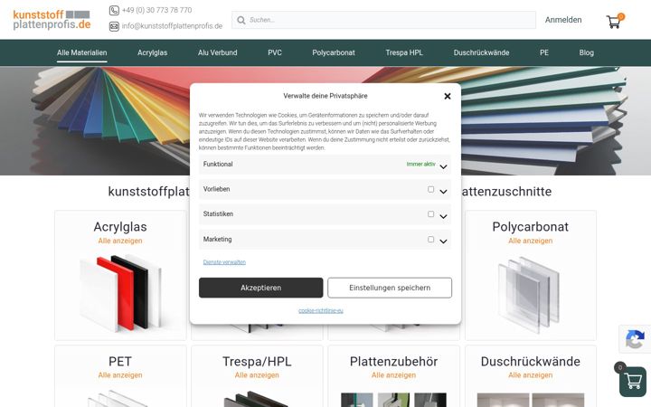 Screenshot of kunststoffplattenprofis.de