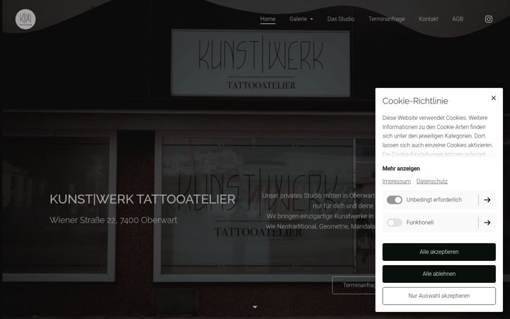Screenshot of kunstwerktattooatelier.at