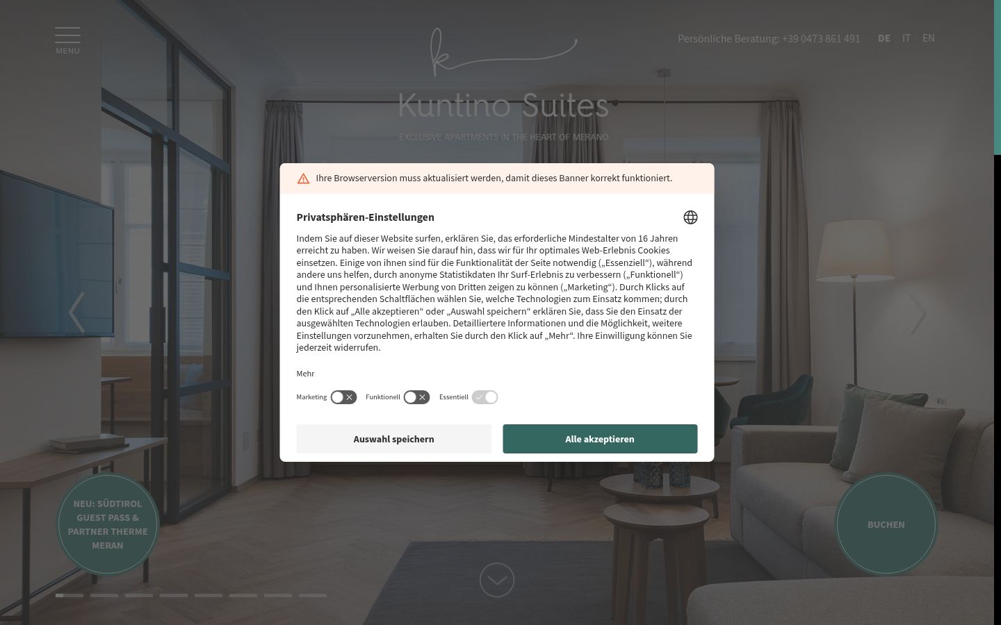 Screenshot del banner di consenso mostrato prima di qualsiasi interazione