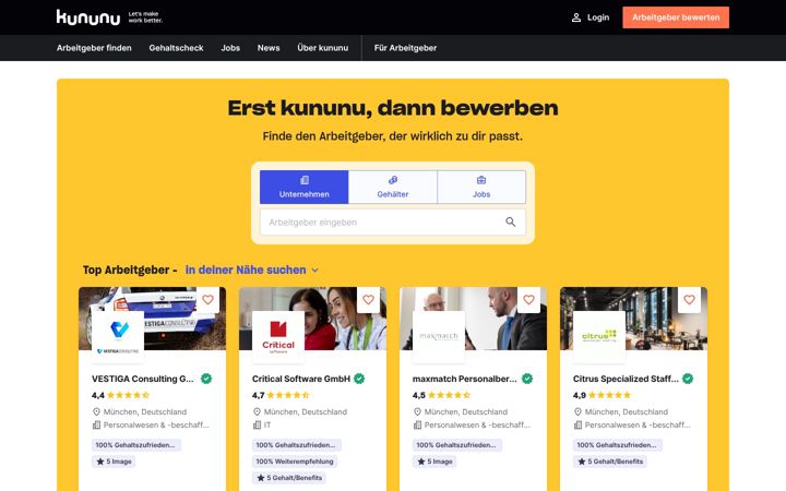 Screenshot von kununu.com