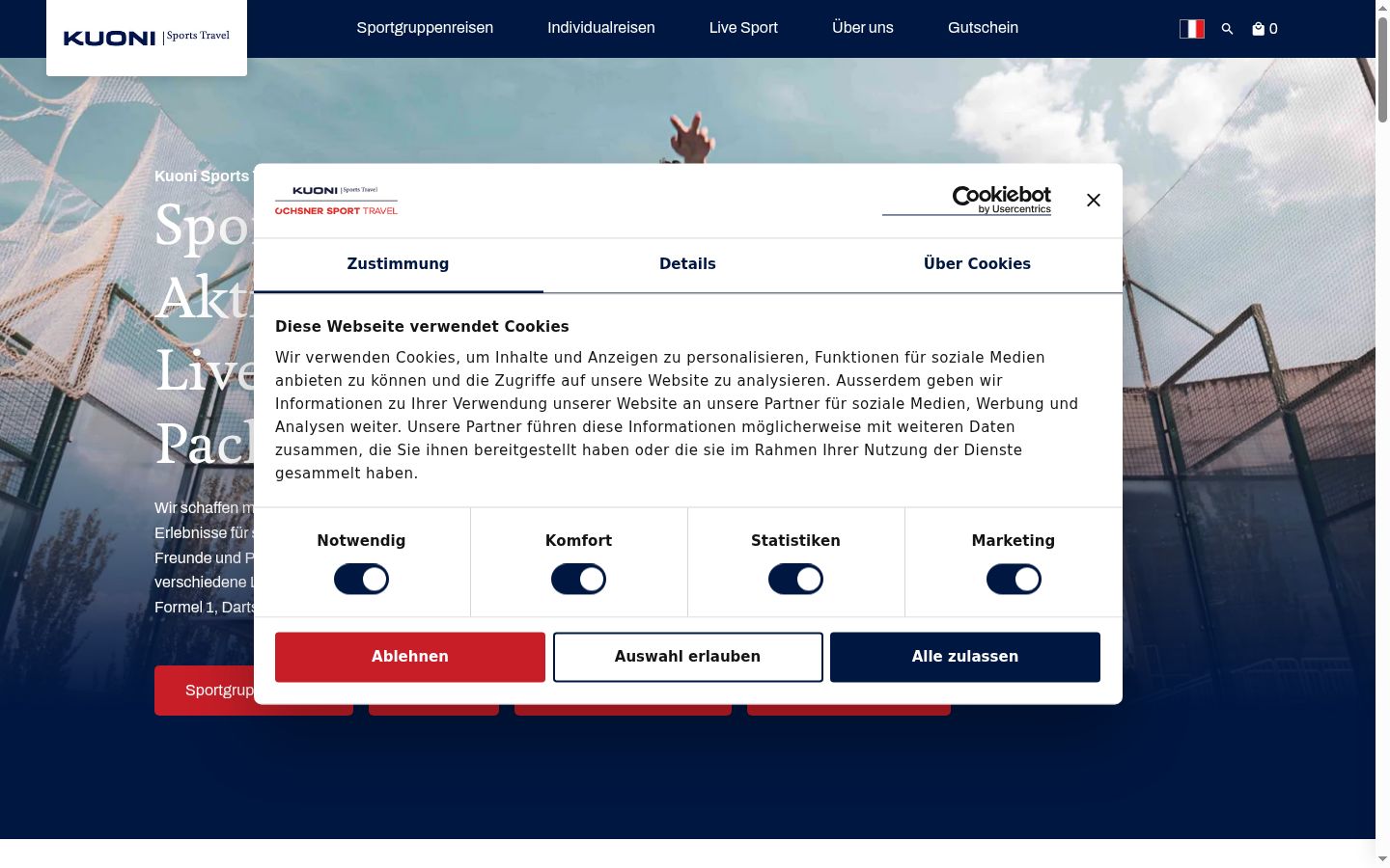 Skärmbild av samtyckesbannern som visades före någon interaktion