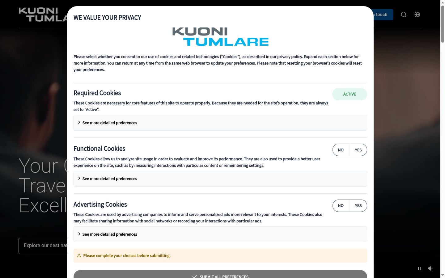 Screenshot of the consent banner shown before any interaction
