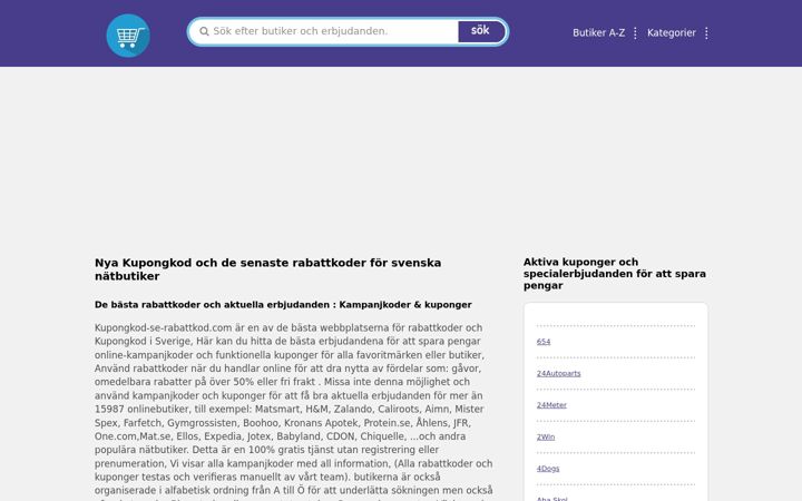 Screenshot of kupongkod-se-rabattkod.com