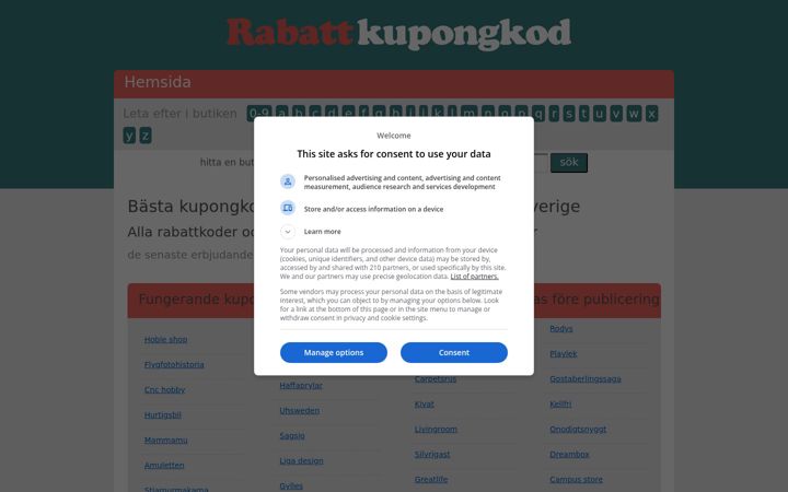 Screenshot of kupongkodrabatt.com