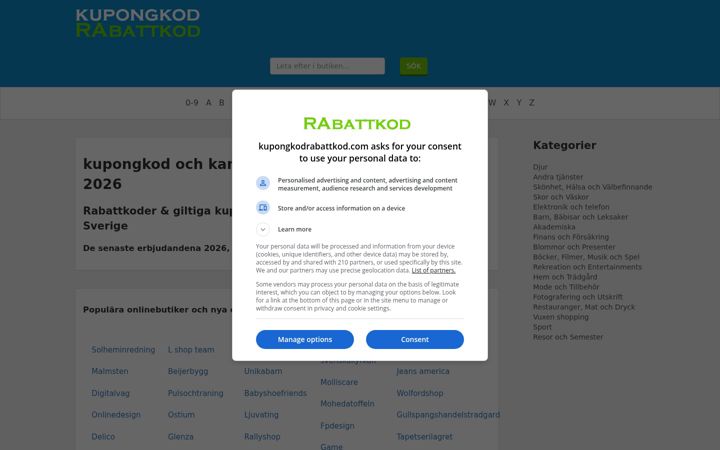 Screenshot of kupongkodrabattkod.com