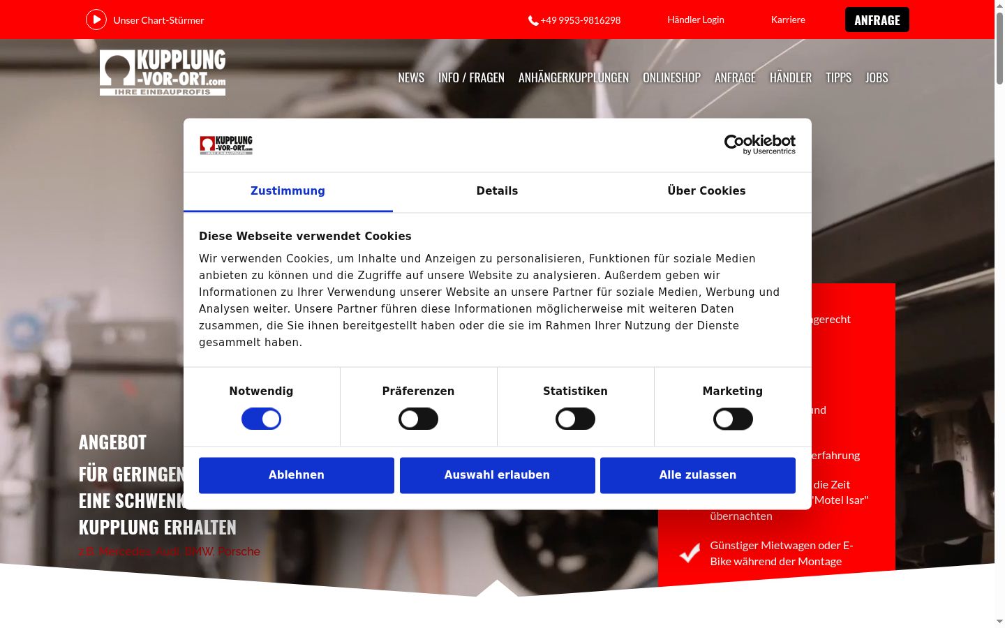 Screenshot del banner di consenso mostrato prima di qualsiasi interazione