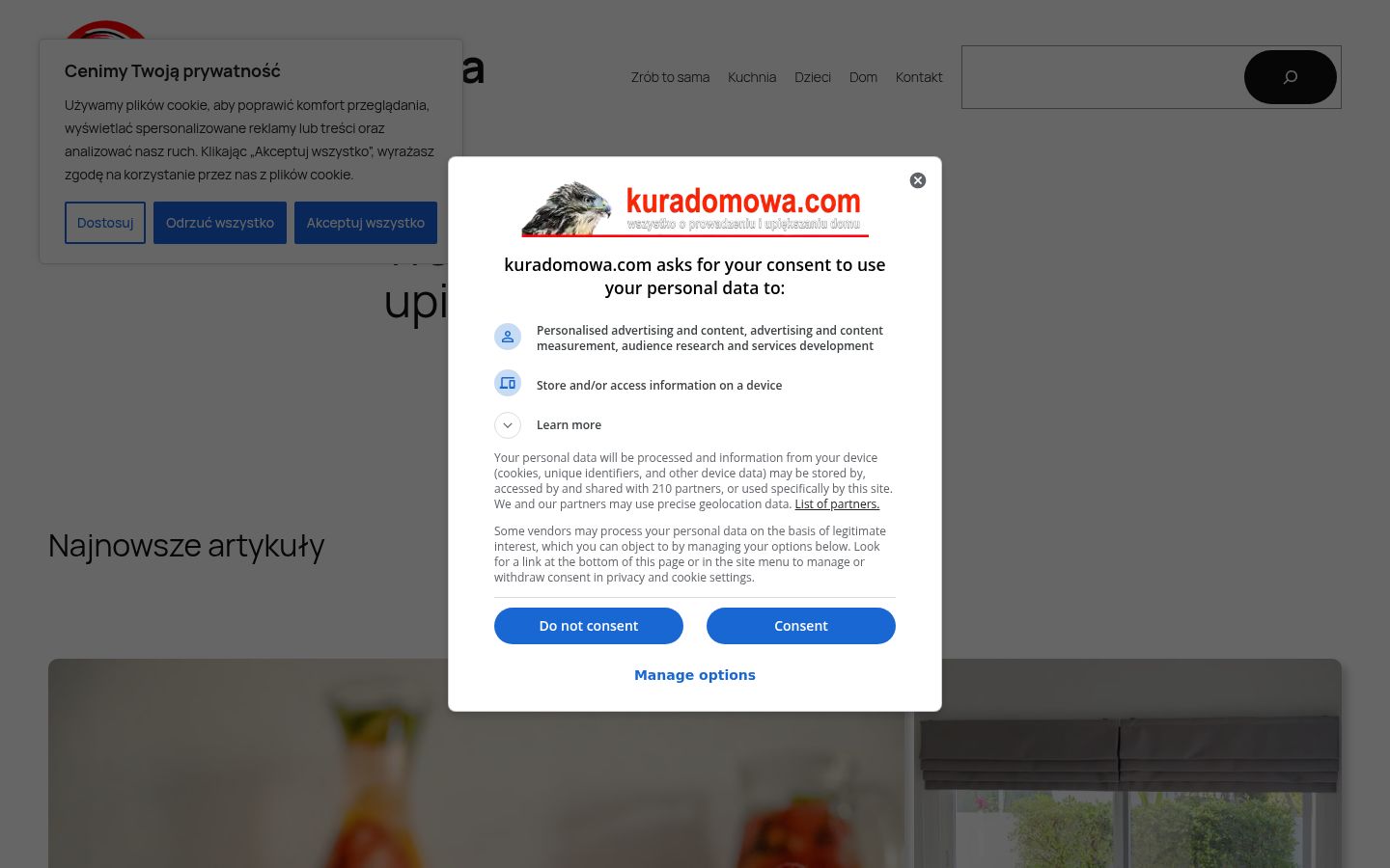 Snimka zaslona bannera za privolu prikazanog prije bilo kakve interakcije