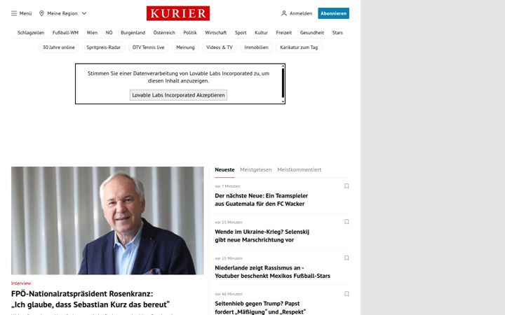 Skjermbilde av kurier.at