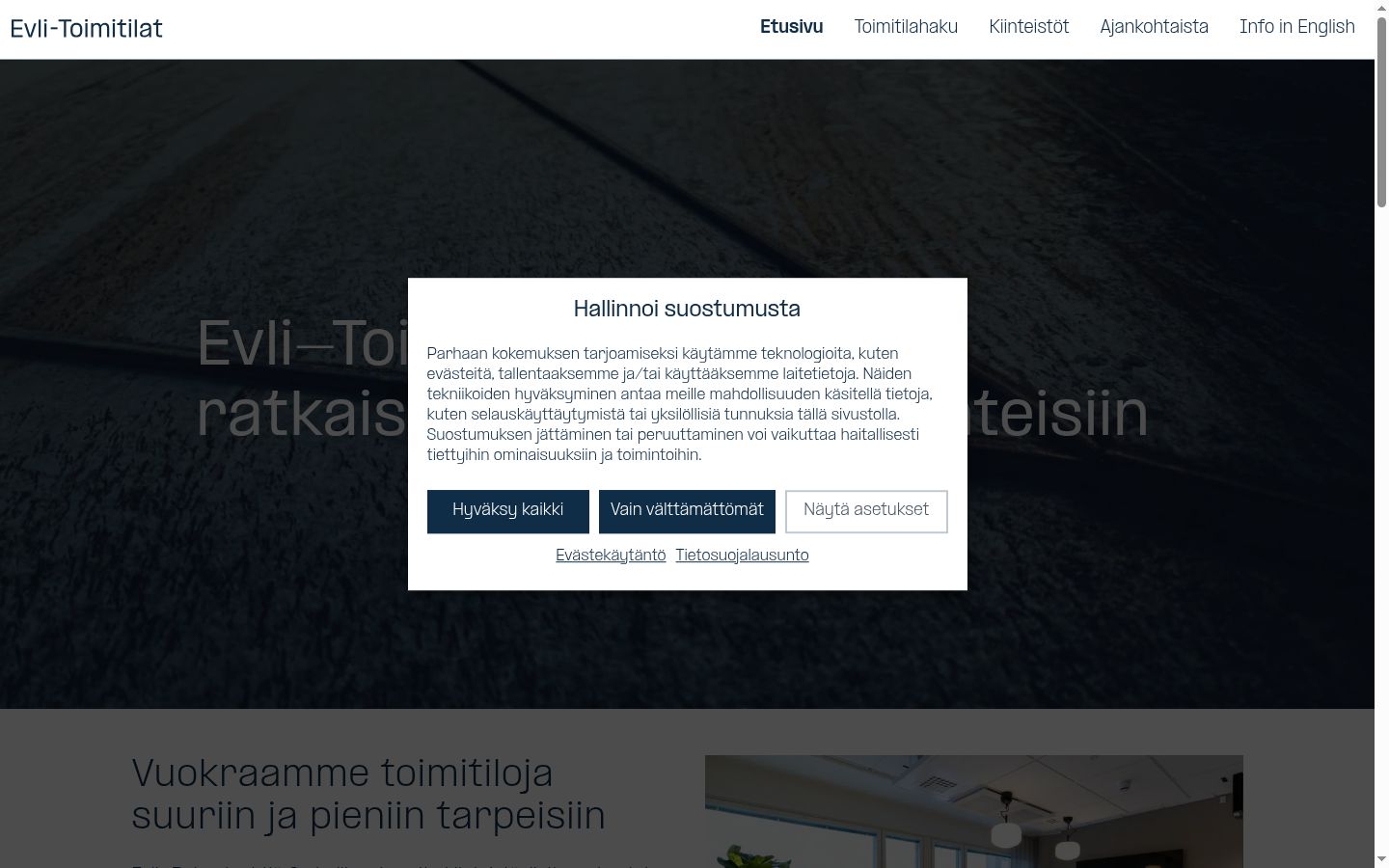 Screenshot del banner di consenso mostrato prima di qualsiasi interazione